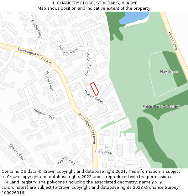 1, CHANCERY CLOSE, ST ALBANS, AL4 9YF: Location map and indicative extent of plot