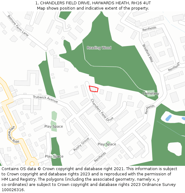 1, CHANDLERS FIELD DRIVE, HAYWARDS HEATH, RH16 4UT: Location map and indicative extent of plot