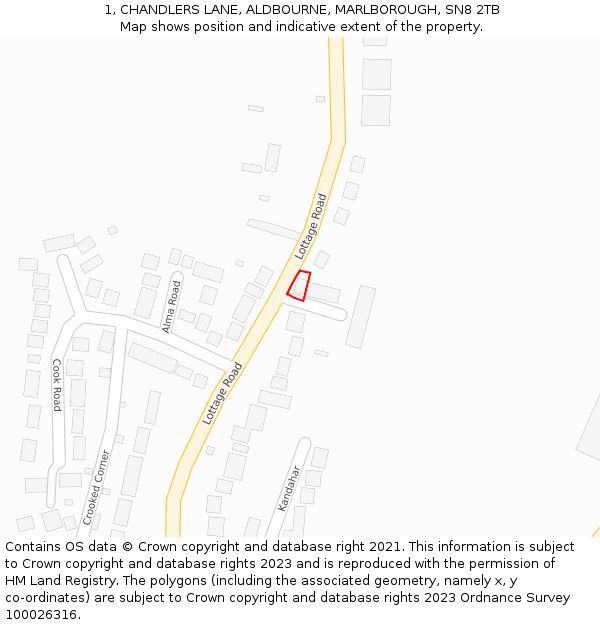 1, CHANDLERS LANE, ALDBOURNE, MARLBOROUGH, SN8 2TB: Location map and indicative extent of plot
