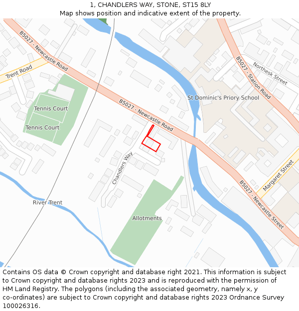 1, CHANDLERS WAY, STONE, ST15 8LY: Location map and indicative extent of plot