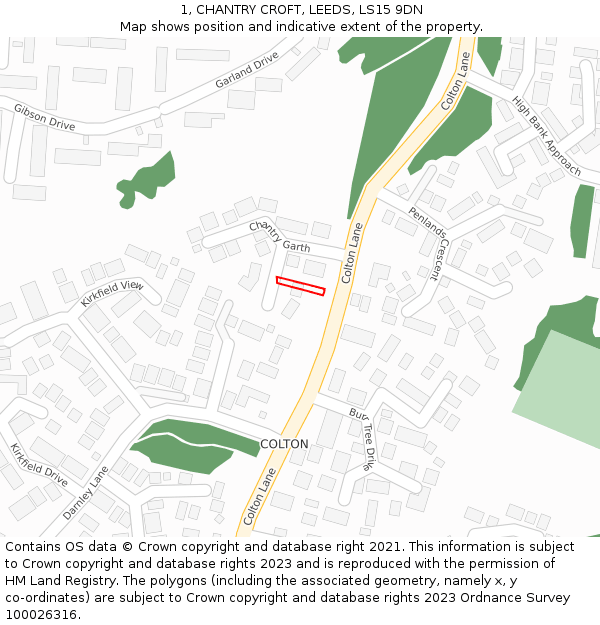 1, CHANTRY CROFT, LEEDS, LS15 9DN: Location map and indicative extent of plot