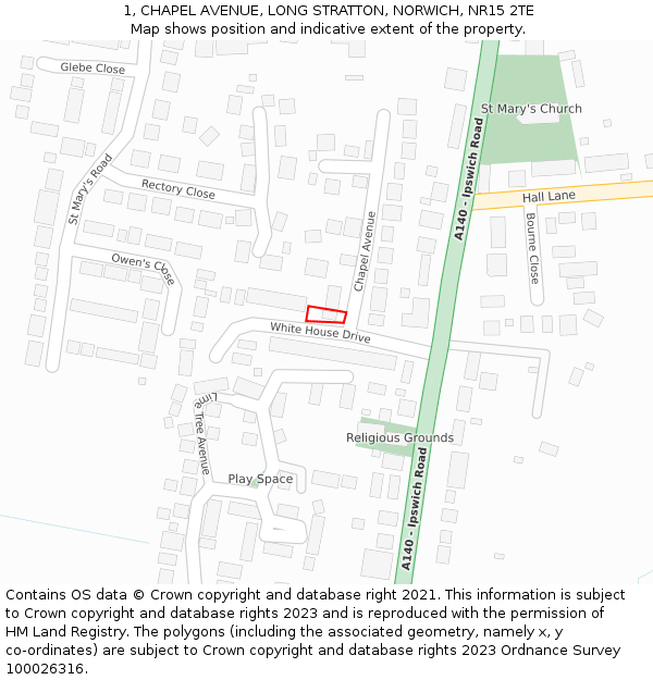 1, CHAPEL AVENUE, LONG STRATTON, NORWICH, NR15 2TE: Location map and indicative extent of plot