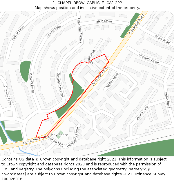 1, CHAPEL BROW, CARLISLE, CA1 2PP: Location map and indicative extent of plot