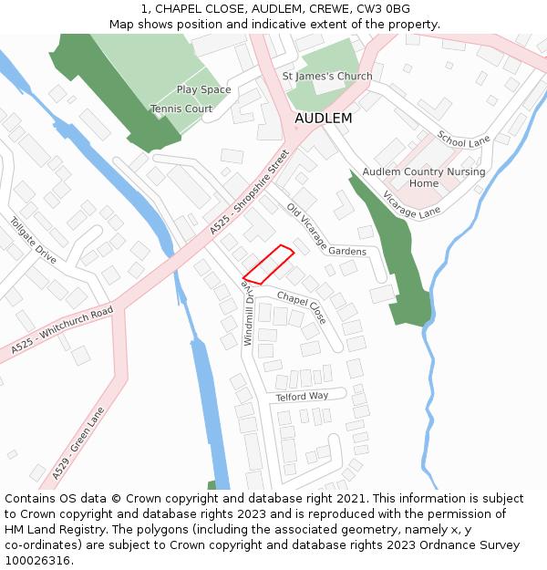 1, CHAPEL CLOSE, AUDLEM, CREWE, CW3 0BG: Location map and indicative extent of plot