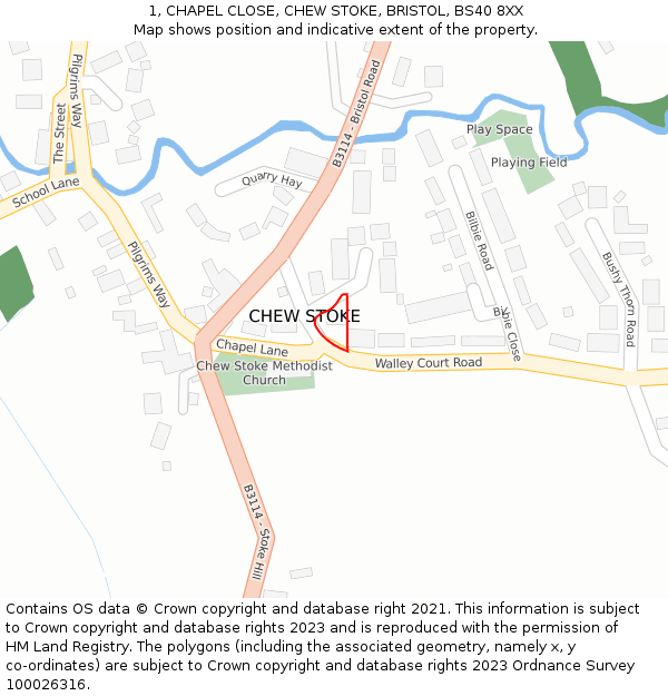 1, CHAPEL CLOSE, CHEW STOKE, BRISTOL, BS40 8XX: Location map and indicative extent of plot