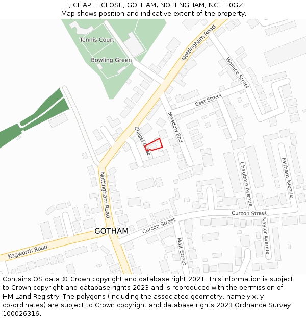 1, CHAPEL CLOSE, GOTHAM, NOTTINGHAM, NG11 0GZ: Location map and indicative extent of plot