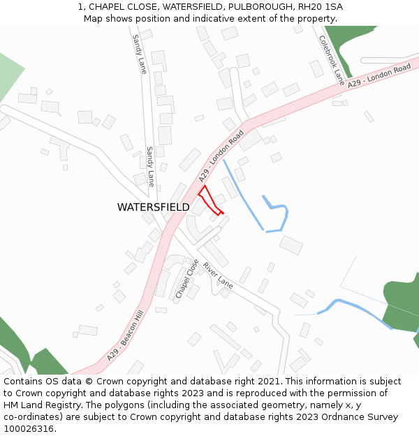 1, CHAPEL CLOSE, WATERSFIELD, PULBOROUGH, RH20 1SA: Location map and indicative extent of plot