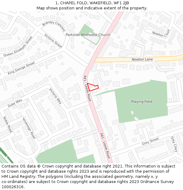 1, CHAPEL FOLD, WAKEFIELD, WF1 2JB: Location map and indicative extent of plot