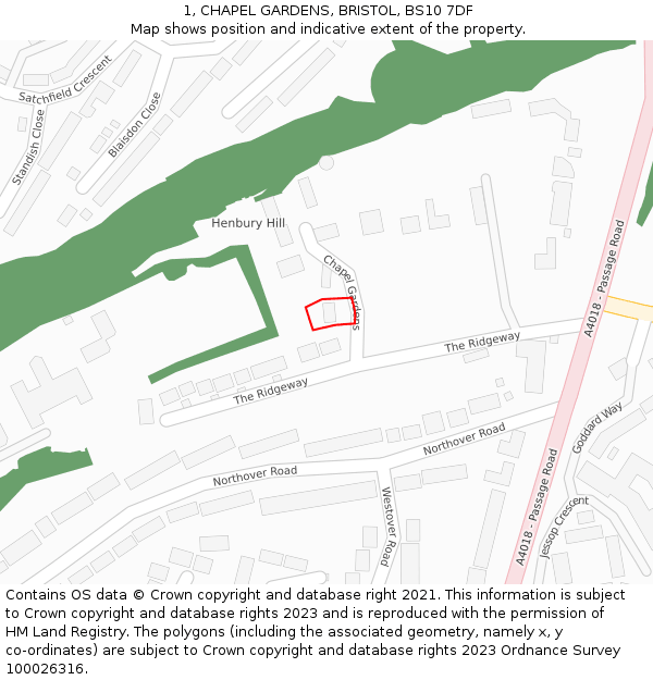 1, CHAPEL GARDENS, BRISTOL, BS10 7DF: Location map and indicative extent of plot