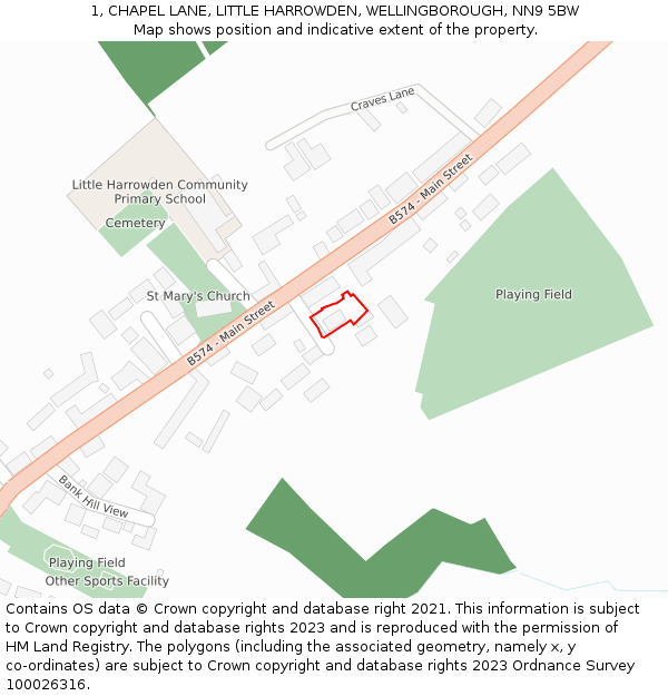 1, CHAPEL LANE, LITTLE HARROWDEN, WELLINGBOROUGH, NN9 5BW: Location map and indicative extent of plot