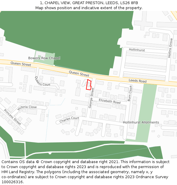 1, CHAPEL VIEW, GREAT PRESTON, LEEDS, LS26 8FB: Location map and indicative extent of plot
