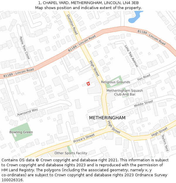 1, CHAPEL YARD, METHERINGHAM, LINCOLN, LN4 3EB: Location map and indicative extent of plot