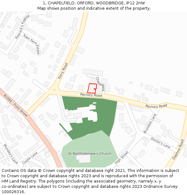 1, CHAPELFIELD, ORFORD, WOODBRIDGE, IP12 2HW: Location map and indicative extent of plot