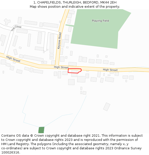 1, CHAPELFIELDS, THURLEIGH, BEDFORD, MK44 2EH: Location map and indicative extent of plot