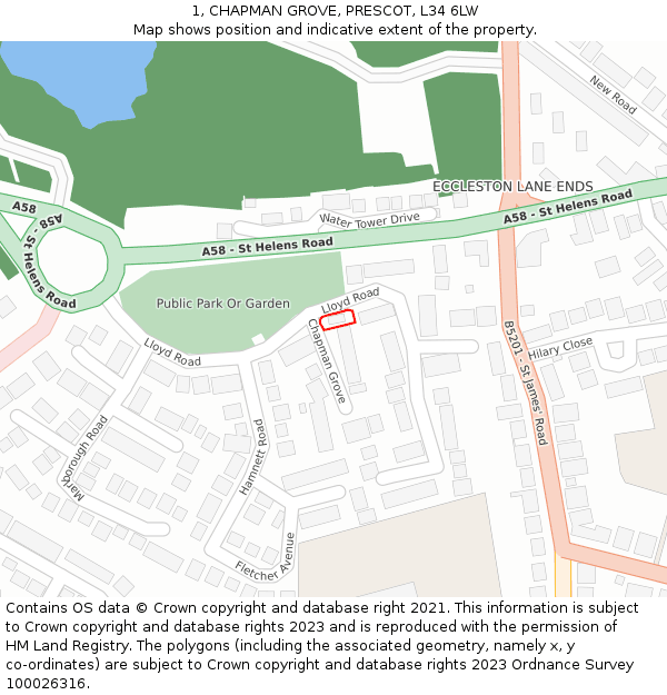 1, CHAPMAN GROVE, PRESCOT, L34 6LW: Location map and indicative extent of plot