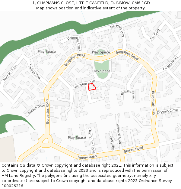 1, CHAPMANS CLOSE, LITTLE CANFIELD, DUNMOW, CM6 1GD: Location map and indicative extent of plot