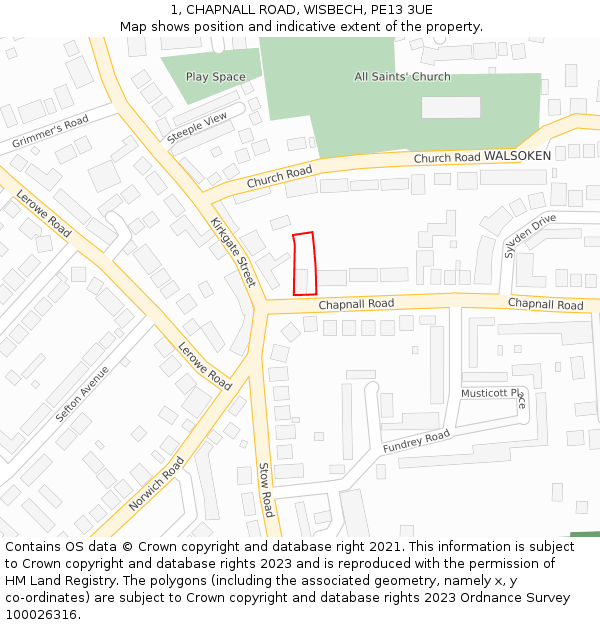 1, CHAPNALL ROAD, WISBECH, PE13 3UE: Location map and indicative extent of plot