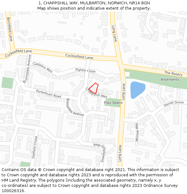 1, CHAPPSHILL WAY, MULBARTON, NORWICH, NR14 8GN: Location map and indicative extent of plot