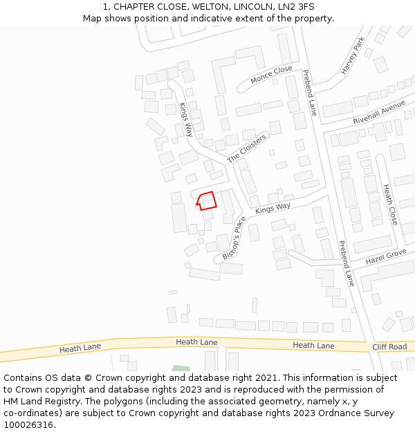 1, CHAPTER CLOSE, WELTON, LINCOLN, LN2 3FS: Location map and indicative extent of plot
