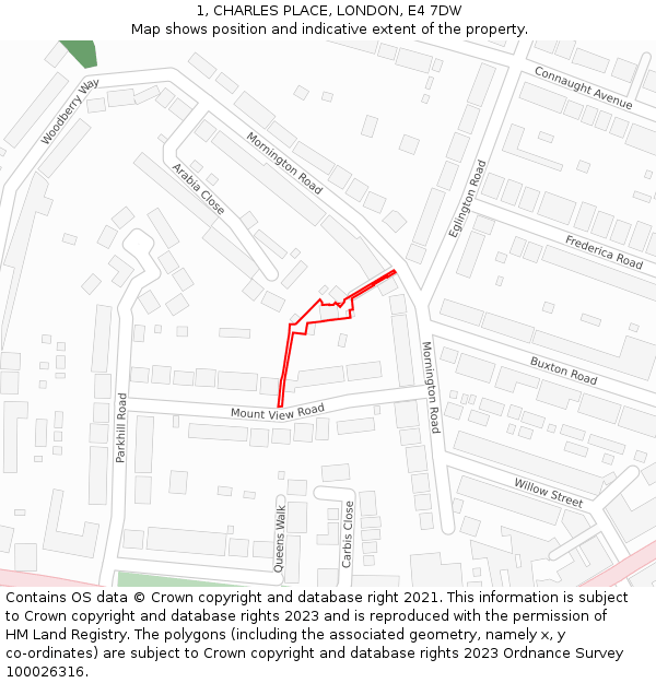 1, CHARLES PLACE, LONDON, E4 7DW: Location map and indicative extent of plot