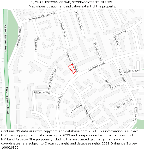 1, CHARLESTOWN GROVE, STOKE-ON-TRENT, ST3 7WL: Location map and indicative extent of plot