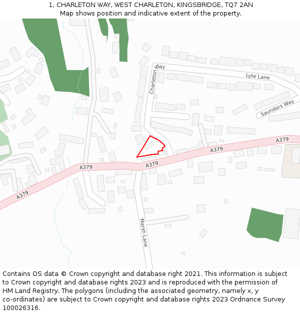 1, CHARLETON WAY, WEST CHARLETON, KINGSBRIDGE, TQ7 2AN: Location map and indicative extent of plot