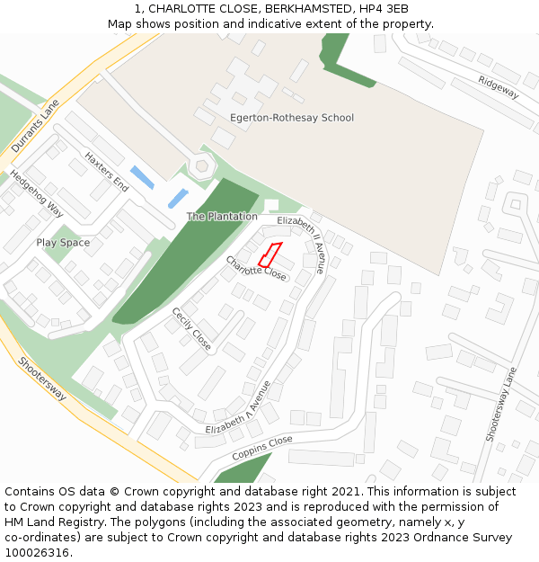 1, CHARLOTTE CLOSE, BERKHAMSTED, HP4 3EB: Location map and indicative extent of plot