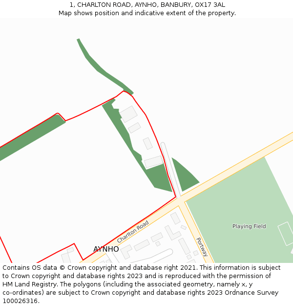 1, CHARLTON ROAD, AYNHO, BANBURY, OX17 3AL: Location map and indicative extent of plot