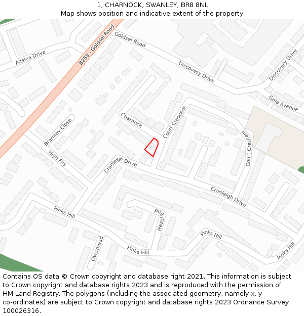 1, CHARNOCK, SWANLEY, BR8 8NL: Location map and indicative extent of plot