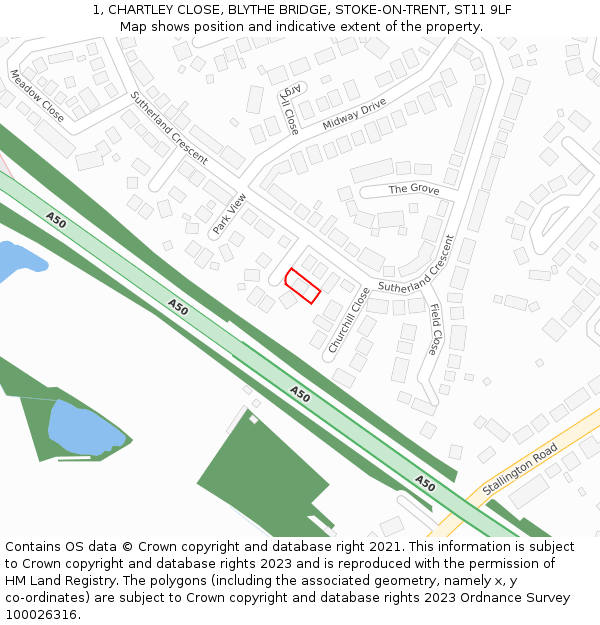 1, CHARTLEY CLOSE, BLYTHE BRIDGE, STOKE-ON-TRENT, ST11 9LF: Location map and indicative extent of plot