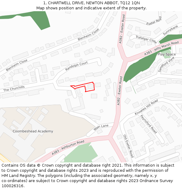1, CHARTWELL DRIVE, NEWTON ABBOT, TQ12 1QN: Location map and indicative extent of plot