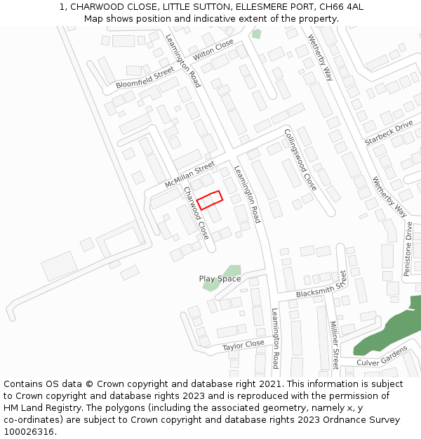 1, CHARWOOD CLOSE, LITTLE SUTTON, ELLESMERE PORT, CH66 4AL: Location map and indicative extent of plot