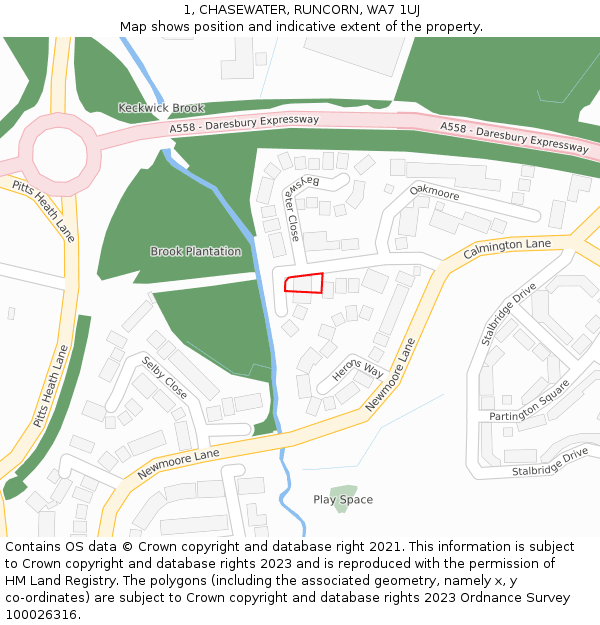 1, CHASEWATER, RUNCORN, WA7 1UJ: Location map and indicative extent of plot