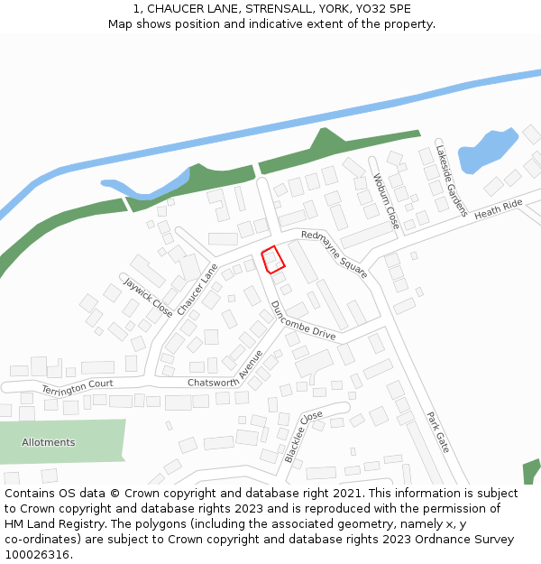 1, CHAUCER LANE, STRENSALL, YORK, YO32 5PE: Location map and indicative extent of plot