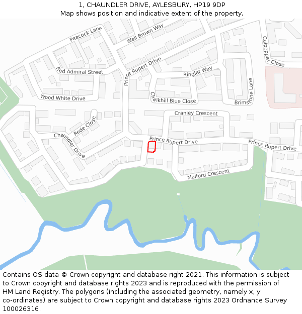 1, CHAUNDLER DRIVE, AYLESBURY, HP19 9DP: Location map and indicative extent of plot