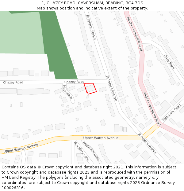 1, CHAZEY ROAD, CAVERSHAM, READING, RG4 7DS: Location map and indicative extent of plot