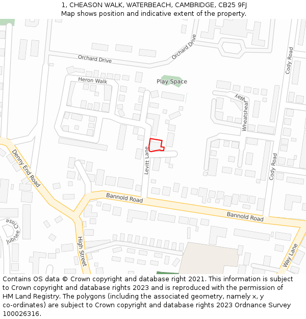 1, CHEASON WALK, WATERBEACH, CAMBRIDGE, CB25 9FJ: Location map and indicative extent of plot