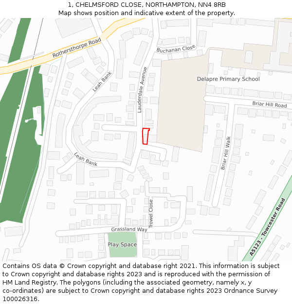 1, CHELMSFORD CLOSE, NORTHAMPTON, NN4 8RB: Location map and indicative extent of plot