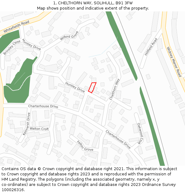 1, CHELTHORN WAY, SOLIHULL, B91 3FW: Location map and indicative extent of plot