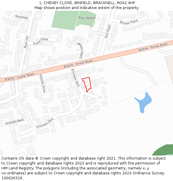 1, CHENEY CLOSE, BINFIELD, BRACKNELL, RG42 4HF: Location map and indicative extent of plot