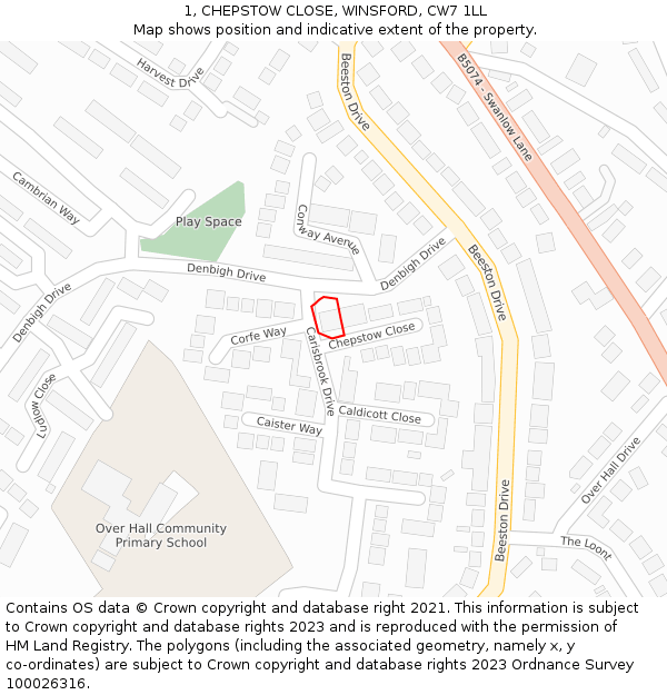 1, CHEPSTOW CLOSE, WINSFORD, CW7 1LL: Location map and indicative extent of plot