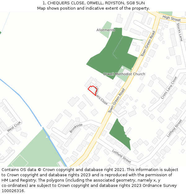 1, CHEQUERS CLOSE, ORWELL, ROYSTON, SG8 5UN: Location map and indicative extent of plot