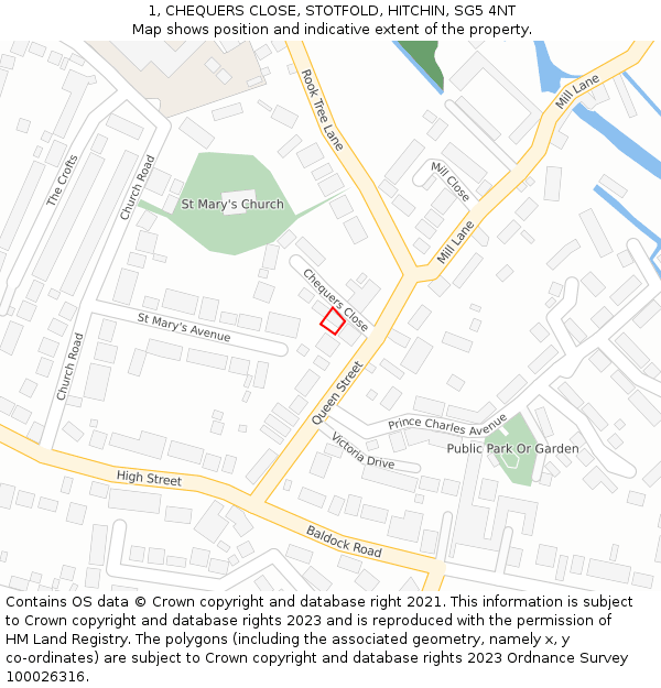 1, CHEQUERS CLOSE, STOTFOLD, HITCHIN, SG5 4NT: Location map and indicative extent of plot