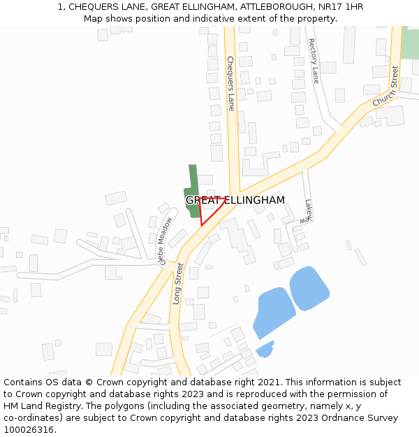 1, CHEQUERS LANE, GREAT ELLINGHAM, ATTLEBOROUGH, NR17 1HR: Location map and indicative extent of plot