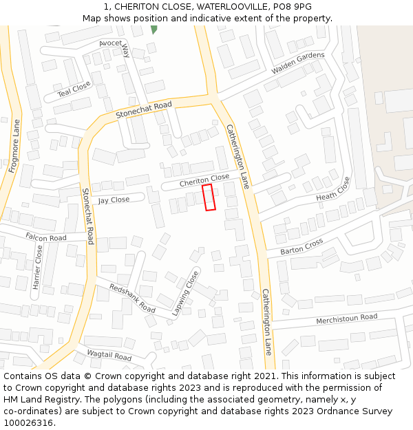 1, CHERITON CLOSE, WATERLOOVILLE, PO8 9PG: Location map and indicative extent of plot