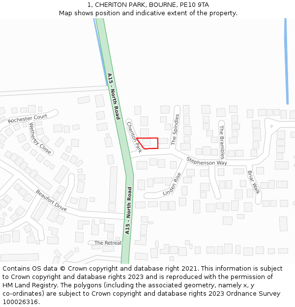 1, CHERITON PARK, BOURNE, PE10 9TA: Location map and indicative extent of plot