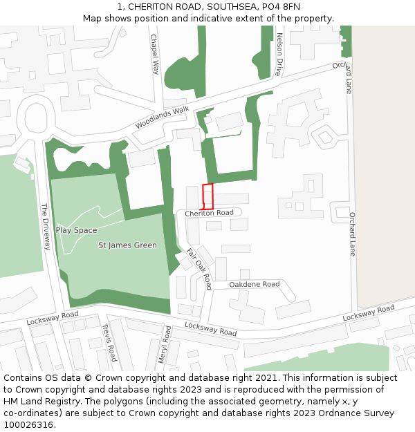 1, CHERITON ROAD, SOUTHSEA, PO4 8FN: Location map and indicative extent of plot