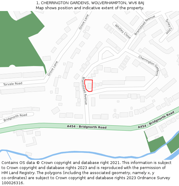 1, CHERRINGTON GARDENS, WOLVERHAMPTON, WV6 8AJ: Location map and indicative extent of plot