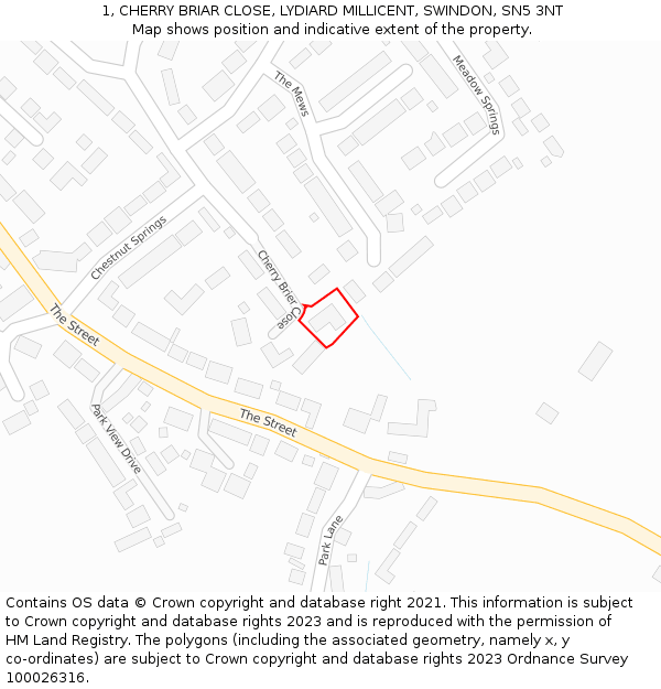 1, CHERRY BRIAR CLOSE, LYDIARD MILLICENT, SWINDON, SN5 3NT: Location map and indicative extent of plot