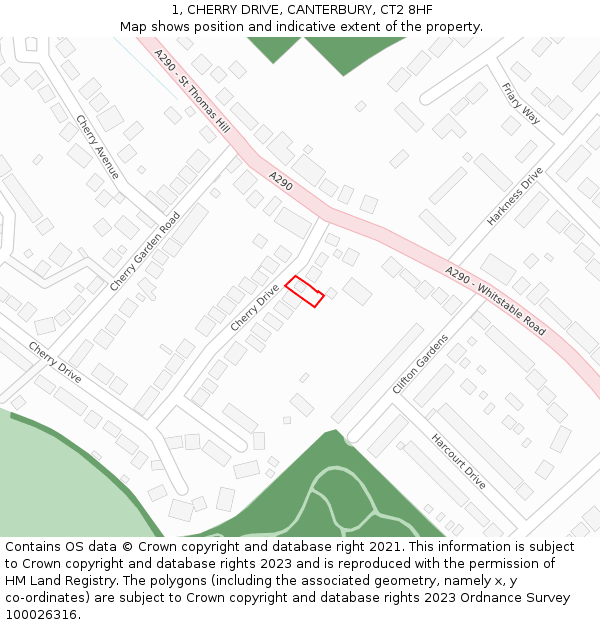 1, CHERRY DRIVE, CANTERBURY, CT2 8HF: Location map and indicative extent of plot